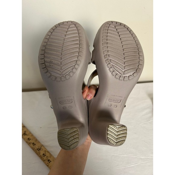 Crocs Cyprus IV Heel Beige Strappy Heeled Mules Sandals Size 7 - Picture 3 of 7